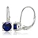 Sterling Silver Created Blue Sapphire Round Prong-Set Leverback Earrings