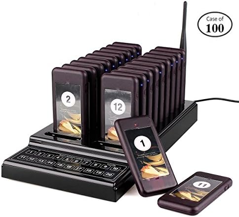 Case of 100 TIVDIO T-111 Wireless Calling System Restaurant System Pager System Calling System with 20pcs Coaster Pager and 1pc Call Button Keypad for Restaurant Food Truck Clinic Church Cafe Shop