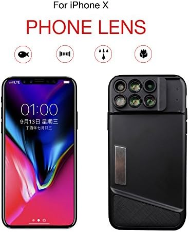 6in1 iPhone X Lens Case Lens Kit Case Adapter for iPhoneX 180 Degree Fisheye with 2X TelePhoto Lenses, 10X Macro with 20X Macro Lenses,120 Degree Wide Angle with 2X TelePhoto Lens Separated TPU case