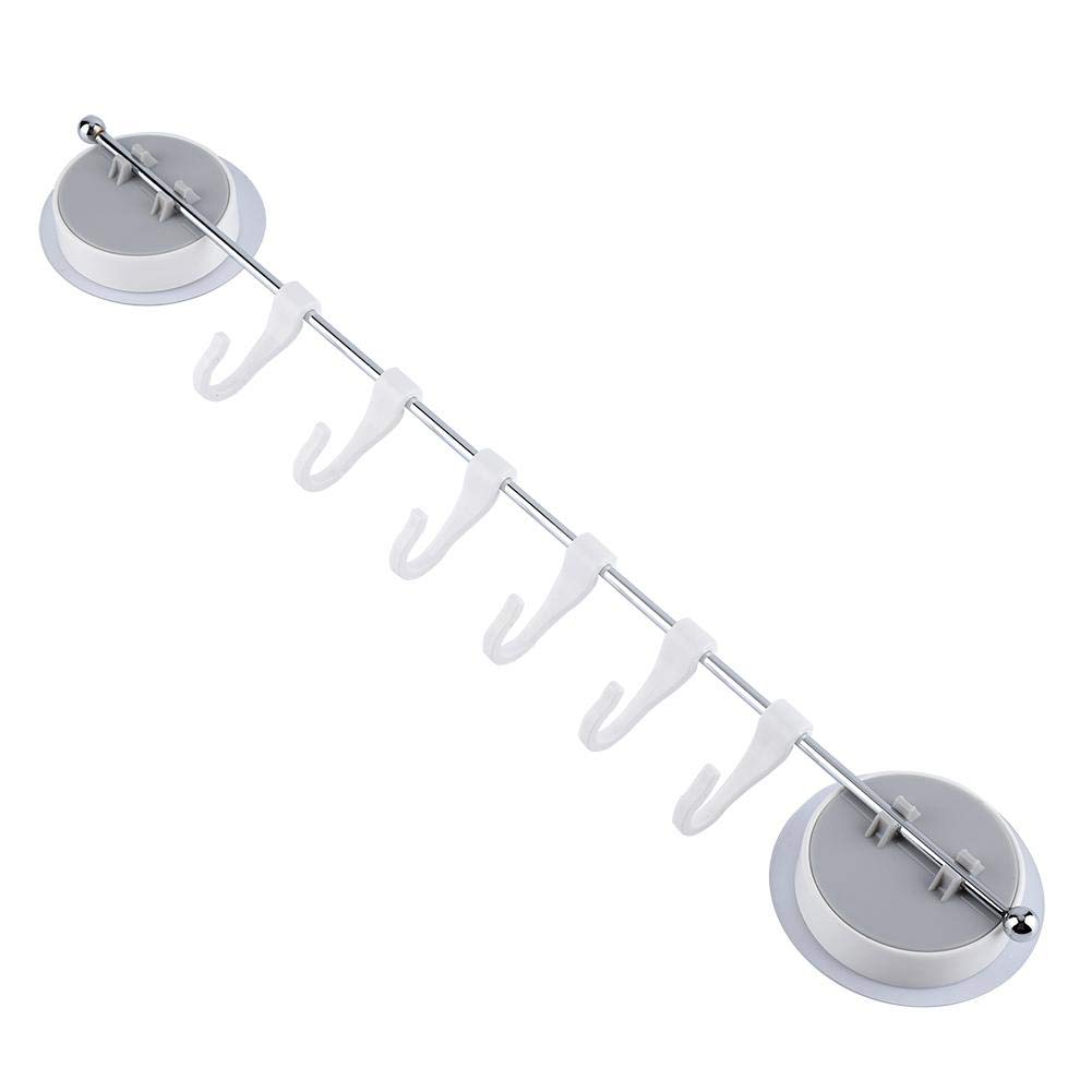 Fdit Stainless Steel Suction Cup Hook Rack Plastic High Performance Vacuum Towel Holder Rail Holder with 6 Removable Hooks Multi-Way Packaging Socialme-EU