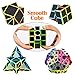 Roxenda Speed Cubes, [5 Pack] Speed Cube Set - 2x2x2 3x3x3 Megaminx Skew Pyramid Cube Carbon Fiber Sticker Magic Cubes Collection Puzzle Boxes Toy