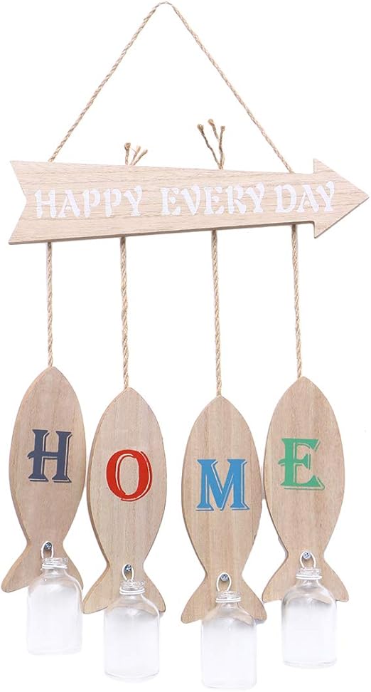 Lioobo Madera Rustica Colgante De Pared Florero De Vidrio Signo