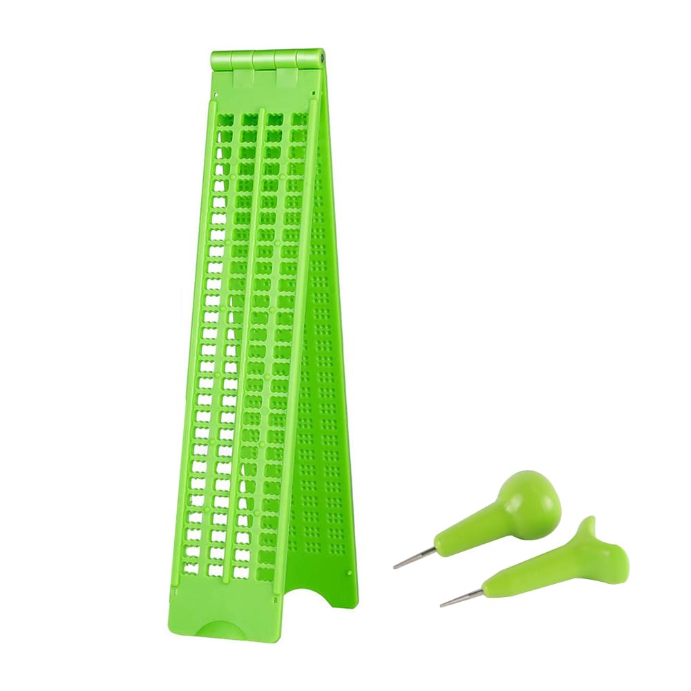 WANGCL 4 Lines 28 Cells Braille Slate Braille Writing Slate Plastic Braille Slate Kit, Green