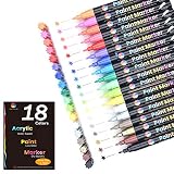 Acrylic Paint Markers,18 Colors Extra Fine Point Acrylic Paint Pens Set by Smart Color Art,Permanent Water Based, Great for Rock, Wood, Fabric, Glass, Metal, Ceramic, DIY Crafts and Most Surfaces