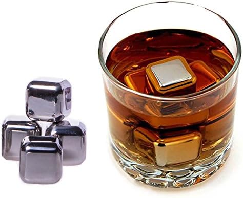 Mesetra Stainless Steel Whiskey Stones - Box set of 8 Chilling Cubes with Tong - Gift Set Edition