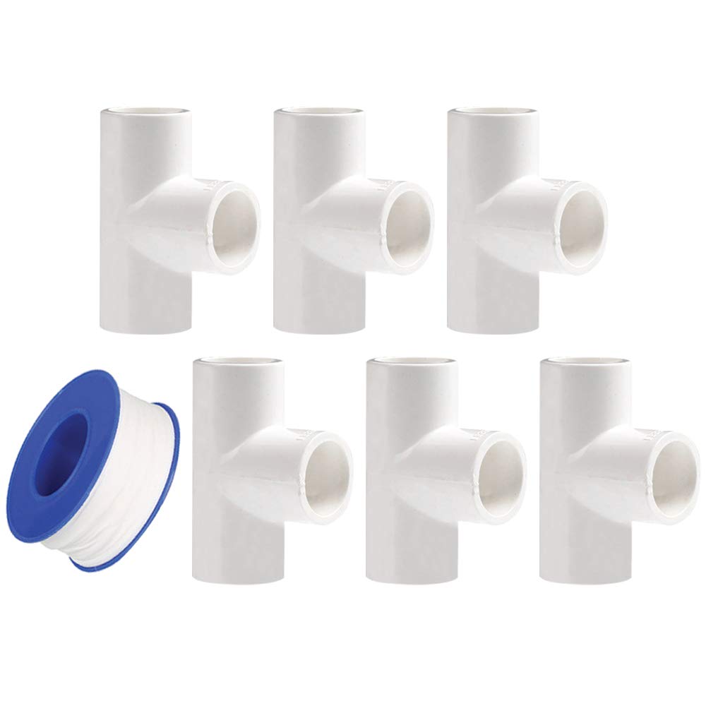 YOFASEN PVC 3 Way Tee Connectors, 32mm - Waste Compression Water Pipe Adapter - 6pcs Plumbing Pipe Fittings Coupling Connector with Seal Tape