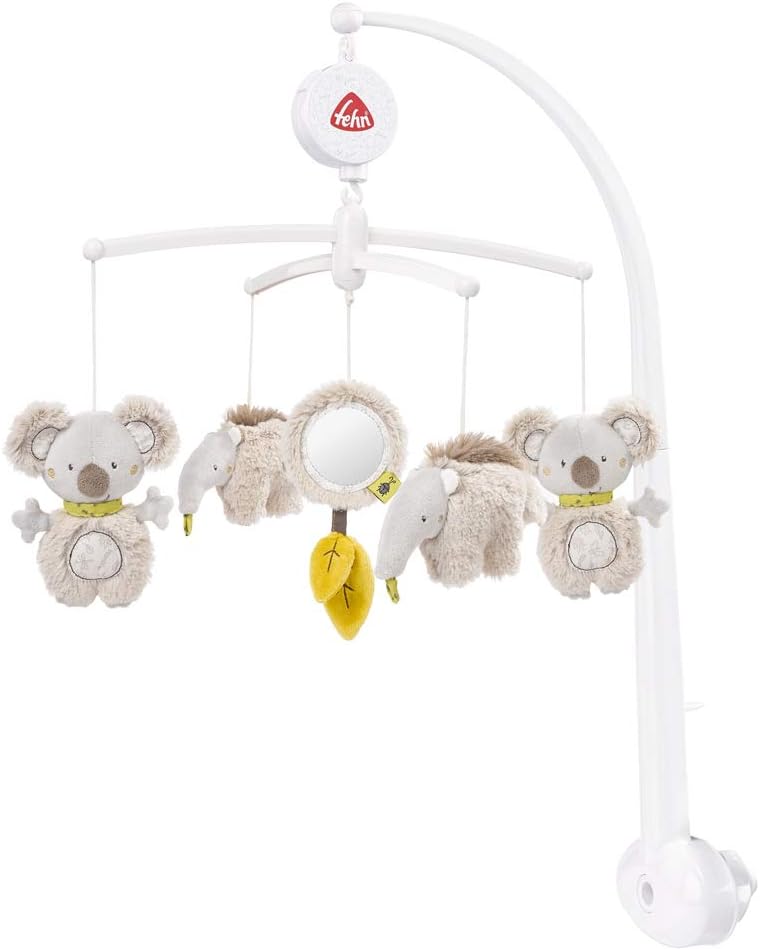 Fehn 064070 Musik-Mobile Australia – Spieluhr-Mobile mit niedlichen Tierchen in sanftem Grau – Für Babys von 0-5 Monaten – Höhe: 65 cm, ø 40 cm