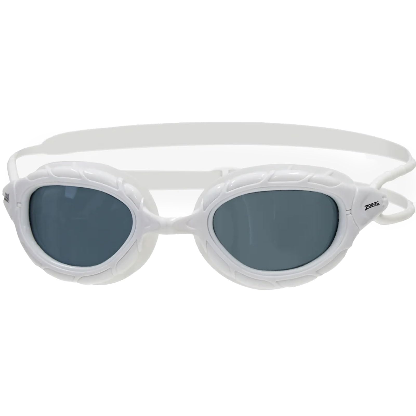 Zoggs Predator Adult Swimming Goggles (Smoke Lens, White - Regular) Womens & Mens Goggles Swimming Adult with UV Lens - Swim Goggles with Anti Fog, Comfort Fit, Easy Adjustment Pulley Straps
