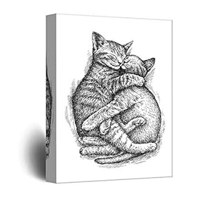 Canvas Wall Art-Cute Cat and Dog-Canvas Prints Home Artwork Decoration for Living Room,Bedroom - 12x18 inches