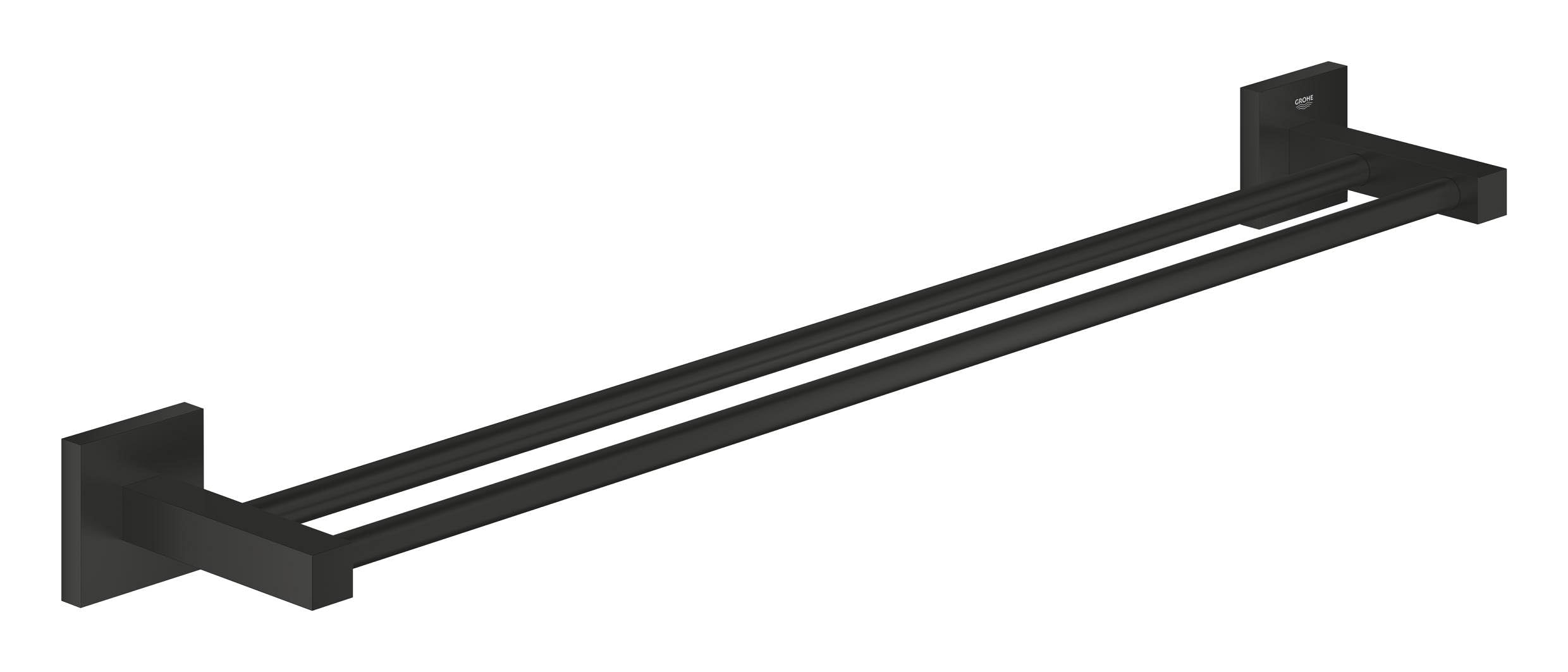 GROHE Start Cube Double Towel Rail – Bathroom Wall Mounted Dual Towel Bar (Metal, Concealed Fastening, Including Screws and Dowels), Size 654 mm, Matt Black, 411042430