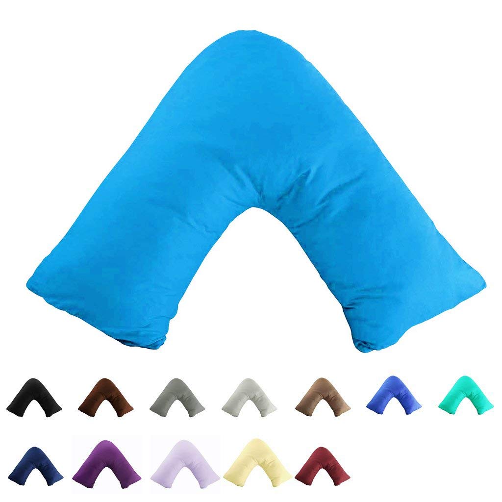 Gyulin 100% Cotton 300 Thread Count Soild Envelope Style V Shaped/Tri/Boomerang Standard Pillow Case Cushion Cover Only Cover No Insert (Aqua Blue) — image 1