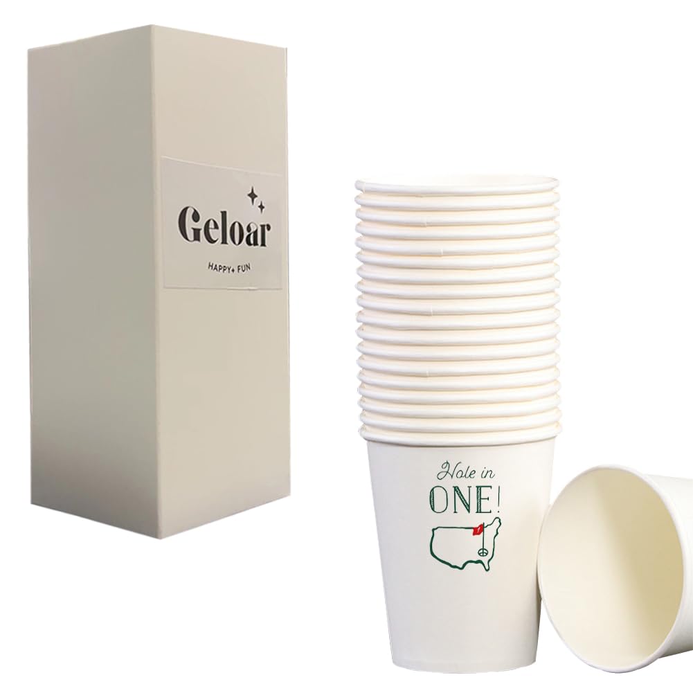 Photo 1 of Geloar Golf Party Cups, 20 Pack 9oz Hole in One First Birthday Disposable Paper Party Cups for Baby 1st Party First Birthday (Hole in One Cups)