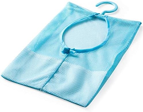 Peako Bathroom Storage Clothespin Mesh Bag Hooks Hanging Bag Organizer Shower Bath New (Blue)