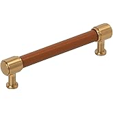 Signature Hardware 954069-5116 Lazzara 5-1/16 Inch Center to Center Cognac Leather Bar Cabinet Pull - Brushed Gold