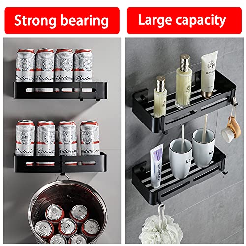 Yeegout No Drill Bathroom Shelves with Removable Hooks Aluminum Adhesive Shower Caddy Storage (Black Square)