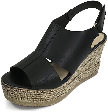 Womens Espadrilles Peep Toe Wedge Sandals Platform Wedges Heels , Black 7