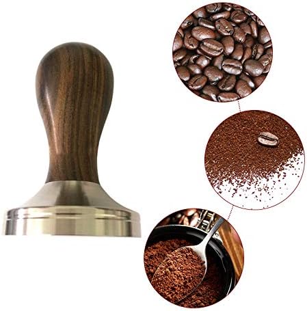 Abboard Stainless Steel Coffee Tamper 51mm, Stamping Plate Panar Sandalwood Handle Powder Hammer Coffee Accessories Barista Espresso Base Coffee Bean Press