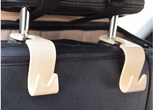 Mayco Bell 4-Pack Car Vehicle Back Seat Headrest Hook Hanger Storage for Purse Groceries Bag Handbag (Beige)