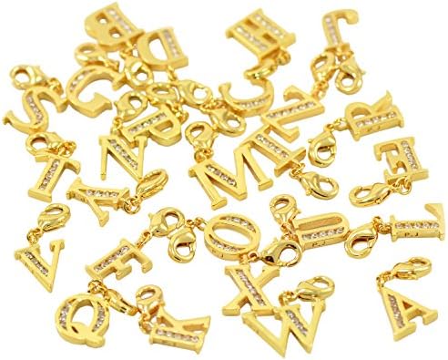 Lobster Clasp Clip On Initial Charms Dangle Cubic Zirconia Letter P, Yellow Gold Plating