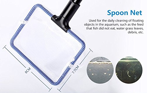 AquaticHI 5 in 1 Aquarium/Fish Tank Cleaning Kit/Tool, Algae Scraper, Fish Net, Sponge, Plant Fork, Gravel Rake, Length 19 inches (Non-Extendable)