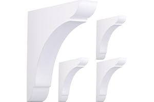 DERTE 4 Pcs Wood Corbels Shelf Brackets for Countertop 6" L x 6" W x 1.18" T Natural Rubber Wood with Hanging Hook for Bookshelves Kitchen Cabinets Bar Shelving (White)