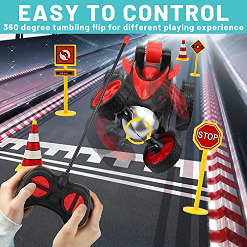 Remote Control Car for Kids, 360 Degree Rolling Dancing Performance Rotation Racing Car ,Rc Vehicle Four Wheel Stunt Car Toy for Boys and Girls (Red)