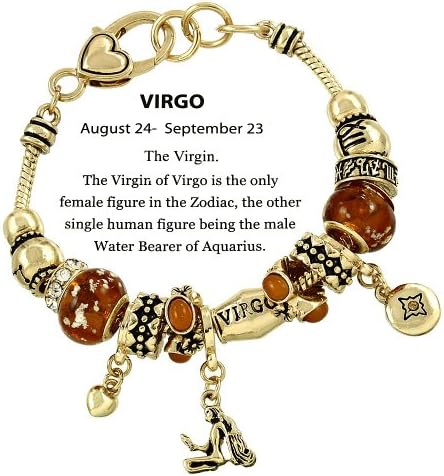 Zodiac Charm Bracelet Slide Metal Murano Beads Goldtone Virgo