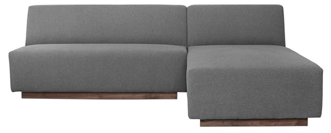 Afydecor Contemporary L shaped Sofa with Recessed Wood Base Platform (Grey)