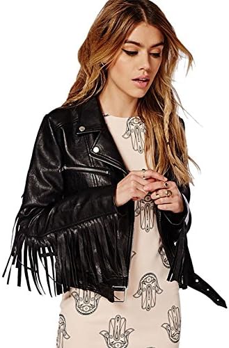Mlotus Women's Cool Motorcycle Faux PU Leather Jacket Tassel Zipper Coat Black M