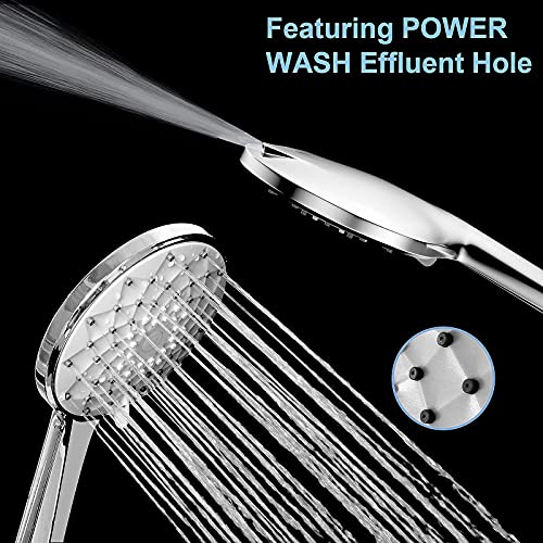 High Pressure Handheld Shower Head - 6 Spray Settings Hand Held Shower with 59\'\' Stainless Steel Hose, Adjustable Overhead Bracket and Wall Bracket, Built-In Power Wash Function