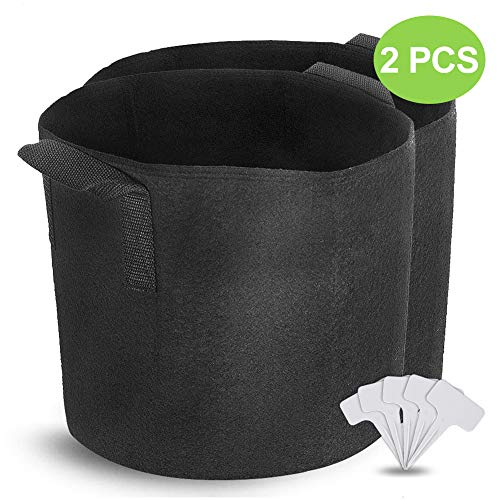 JJONE Fabric Grow Bags, 20 Gallon Nonwoven Plant Bags Fabric Pots Container Set with 5 Pcs Plant Labels for Garden Flower Vegetables, 2 Pack