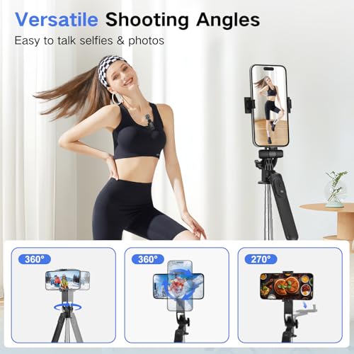 Tiktok/YouTube Kit di Treppiede per Selfie Stick con 2 luci y con 2 microfoni, 180cm Treppiede per smartphone, treppiedi per smartphone compatibile con iPhone & Android Smartphone