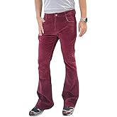 HAORUN Men Corduroy Bell Bottom Flares Pants Slim Fit 60s 70s Vintage Bootcut Trousers (Wine Red-Classic, 36)