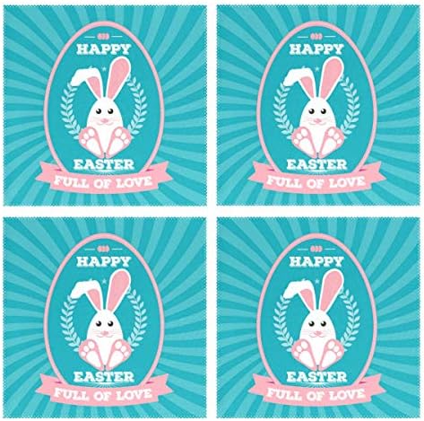 Tengyiyi Happy Rabbit Placemats Heat Insulation Stain Resistant Dining Table Mats Washable Durable Crossweave Woven Vinyl for Kitchen Dining Table Set of 4