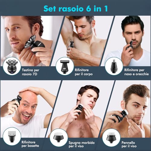 ETENTOUS Men's Bald Shaver – 7D Electric Shaver Beard – 6 in 1 Men's Hair Shaver Waterproof Head IPX7 Electric Shaver Body-Man with LED Display/9 Beauty Kit