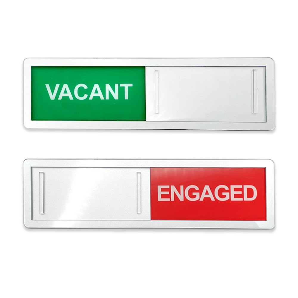 LICQIC Privacy Sign, VACANT/ENGAGED - Sliding Door Sign with Fast Switching Raised Buttons, for Home Office Restroom Conference, Silver