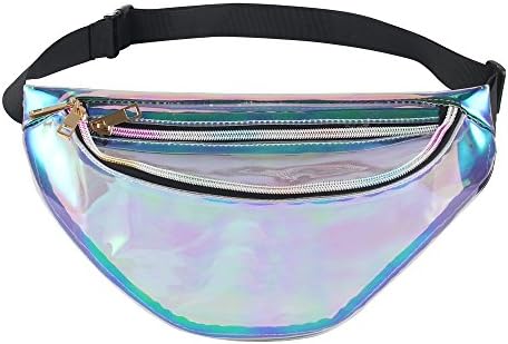 Holographic Fanny Packs for Women - 80s Fanny Packs Fashion Waterproof Shiny Waist Pack Adjustable Neon Bum Bag for Festival Party Travel Hiking Running Purse