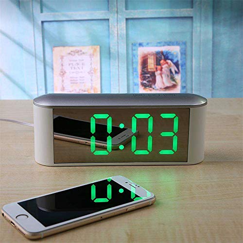 Alarm Clock for Gilrs,MeiLiio LED Mirror Clock 3 Modes Brightness Adjustable Digital Clock LED Temperature Display Snooze Touch Electronic Clock With Thermometer for Bedroom Office,Green Light - Thumbnail 3