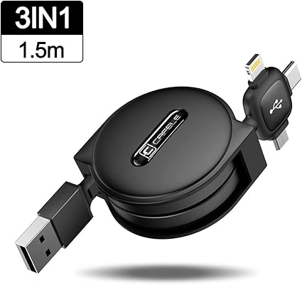 Amazon Co Jp Cafele 巻き取り式 3in1 充電ケーブル Type C Micro Usb対応ケーブル 同時給電 データ転送 1 5m ブラック パソコン 周辺機器