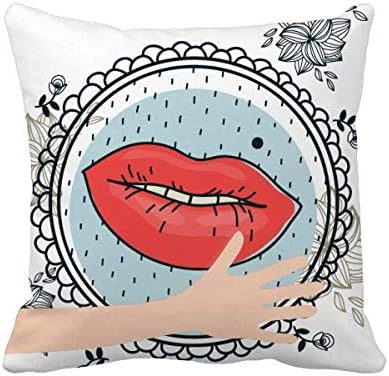 Lip Flower Leaf Frame Cartoon Pattern Hand Throw Pillow Square