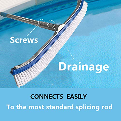 FLY HAWK Swimming Pool Brush, 8 FT Extension Rod 18.5"Polished Aluminum Rear Pool Cleaning Brush Head Designed to Clean Wall Tiles and Floor Nylon Bristle Algae Pool Brush(8 FT)