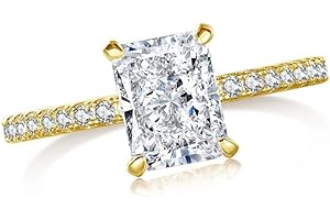 GENERIC 2 Carat Lab Grown Diamond Ring for Women,18K White/Gold Plated Radiant Cut Eternity Rings, D Color VVS1 Clarity Simulated Diamond, Wedding Engagement Anniversary Ring Set