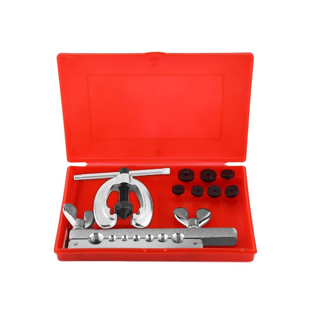 Brake Line Flaring Tool Kit, 9Pcs Metric & Imperial Pipe Tube Brake Flaring Kit Includes Clamp Spreader Dies with Case, Pipe Tube Faring Repair Set for Single Or Double Flares 45# Steel