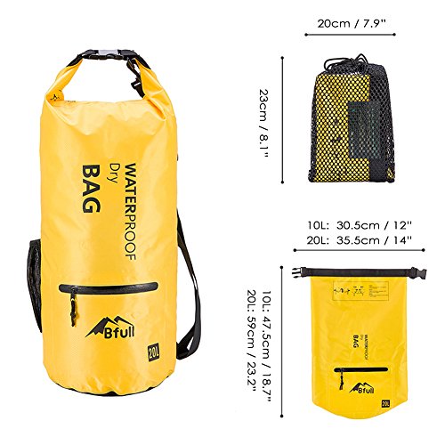 BFULL Waterproof Dry Bag 10L/20L [Lightweight Compact] Roll Top Water Proof Backpack with 2 Exterior Zip Pocket for Kayaking, Boating, Duffle, Camping, Floating, Rafting, Fishing