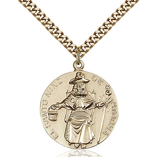 Gold Filled St. Ni?o de Atocha Pendant 1 x 7/8 inches with Heavy Curb Chain