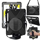 CWNOTBHY iPad 7th Generation Case, iPad 10.2 2019 Case, Heavy Duty Shockproof Protective Case with 360 Rotate Stand/Hand Strap/Shoulder Strap for ipad 7th Gen 10.2 Inch 2019, Black