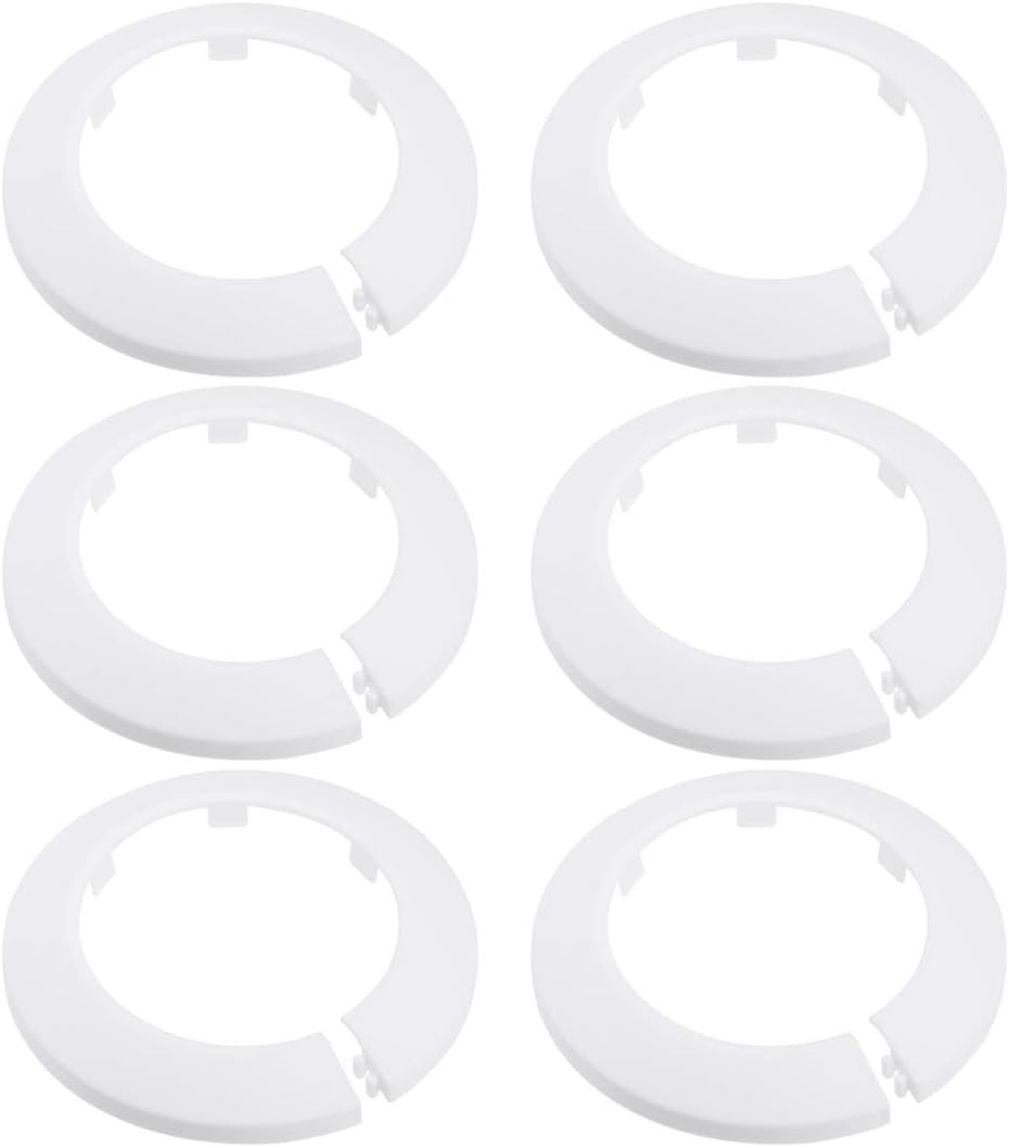sourcing map 75mm Pipe Cover Decoration PP Plastic Water Pipe Escutcheon White 6pcs, 76.5 mm