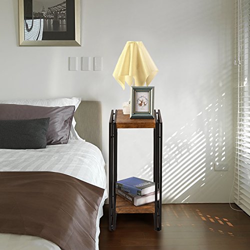 FIVEGIVEN Tall Side End Table for Small Spaces Narrow Night Stand for Bedroom Rustic Brown 27.6