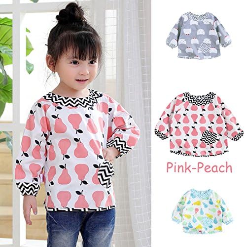 PPTree Long Baby Waterproof Sleeved Bibs Outer Cotton Waterproof Inside for 6-36 Months Infants(Pink Peach)
