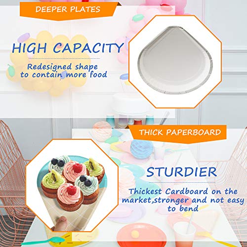 Partybus Ice Cream Party Plates Serves 24, 10'' Disposable Paper Plates, Cute Sundae Party Supplies for Kids Boys Girls Toddlers, Birthday Baby Shower Decorations